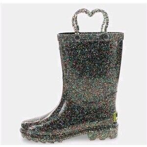 Western Chief Glitter Abby Rain Mud Boots Girls Lighted Up Black Size 6